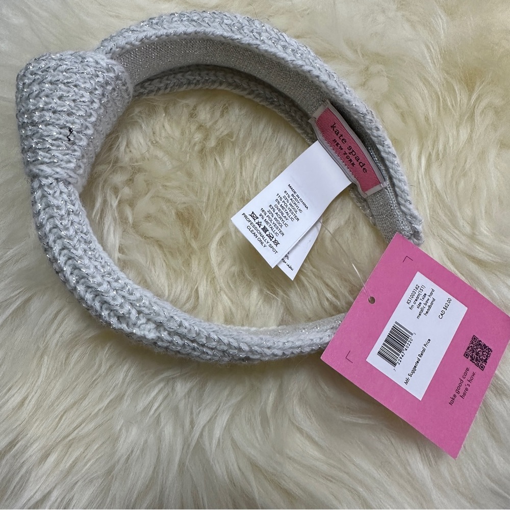 NEW Kate Spade New York Metallic Bow Headband hard Cream Shimmer